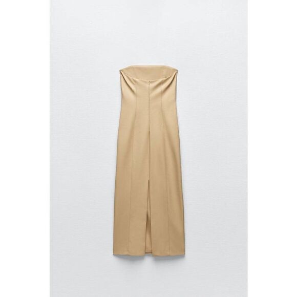 ZARA CREAM FAUX LEATHER MIDI DRESS - Picture 14 of 16